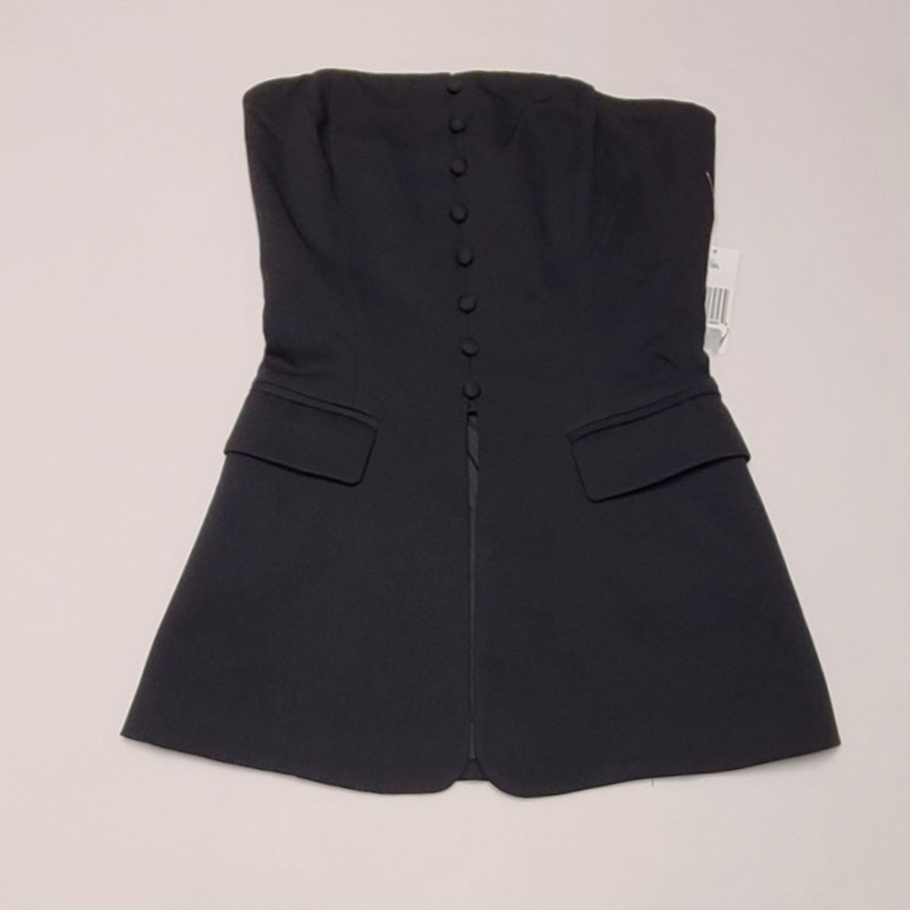 FORE Black Strapless Peplum Top with Buttons and Pockets Size XS